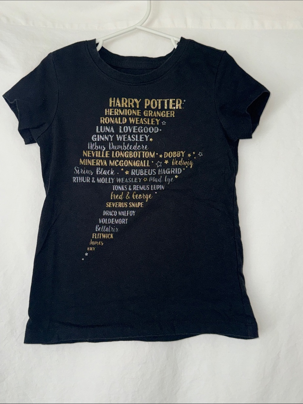 Harry Potter Kids Black Graphic Tee with Gold Name Print